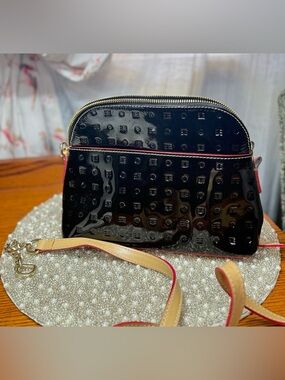 Arcadia Black Patent Leather Embossed Crossbody Clutch Bag Made in Italy